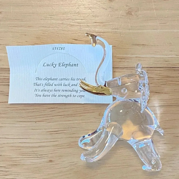 Handcrafted Glass Elephant Figurine With Gold Accents & Gift Box ABOUT FACE - Picture 6 of 16